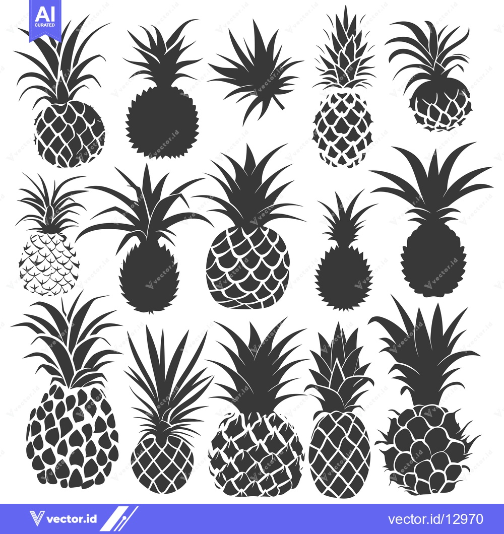 Premium Vector of A Collection of Black and White Pineapple Silhouettes