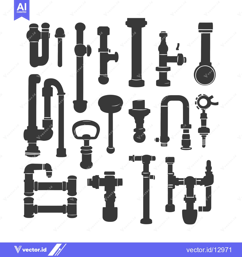 Premium Vector of A Collection of Black and White Plumbing Pipe Silhouettes