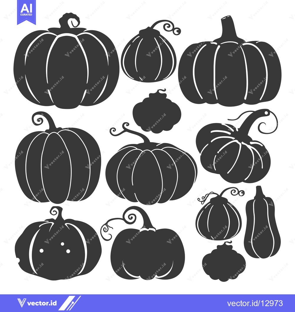Premium Vector of A Collection of Black and White Pumpkin Silhouettes