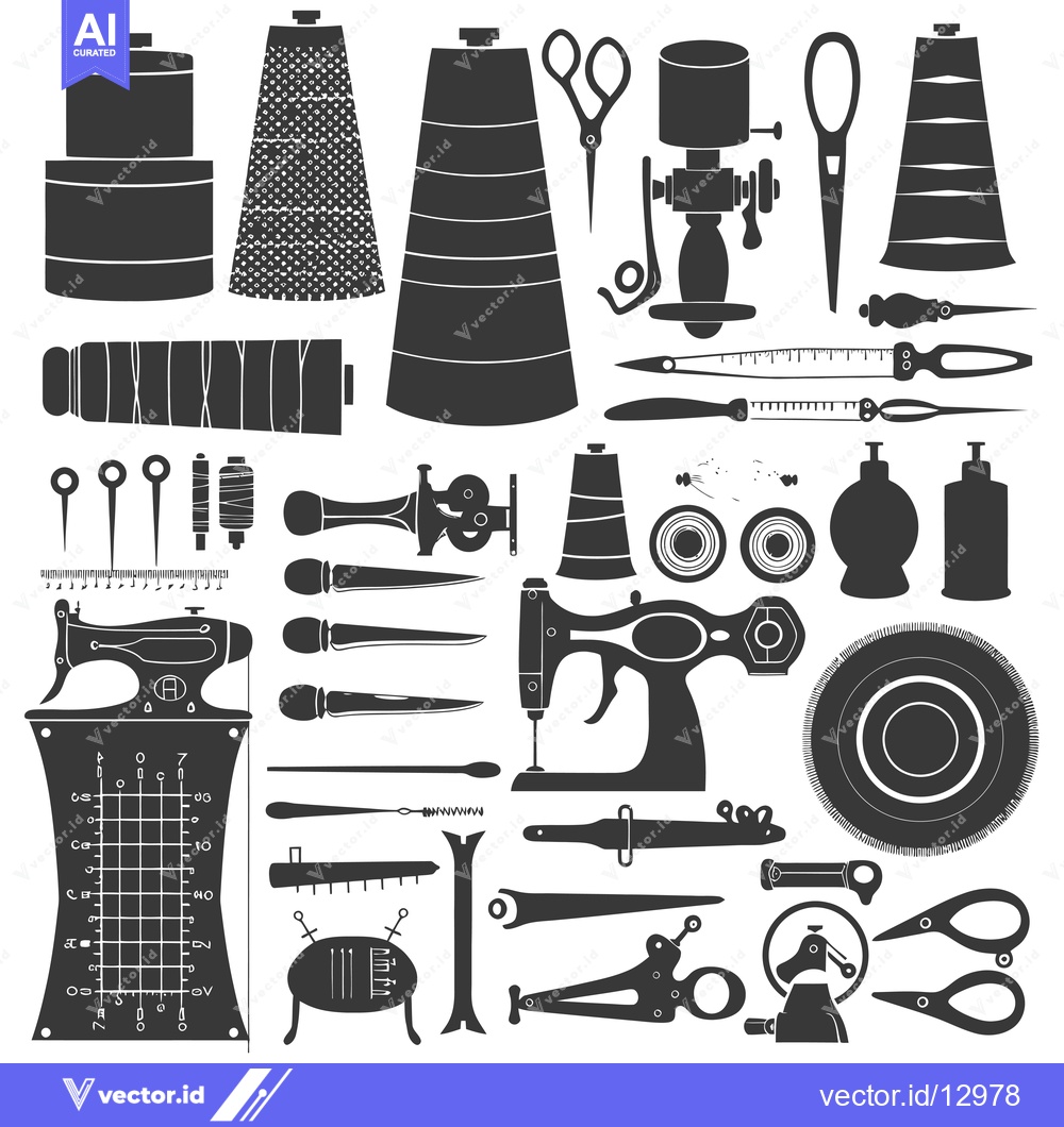 Premium Vector of A Collection of Black and White Sewing Tools and Equipment
