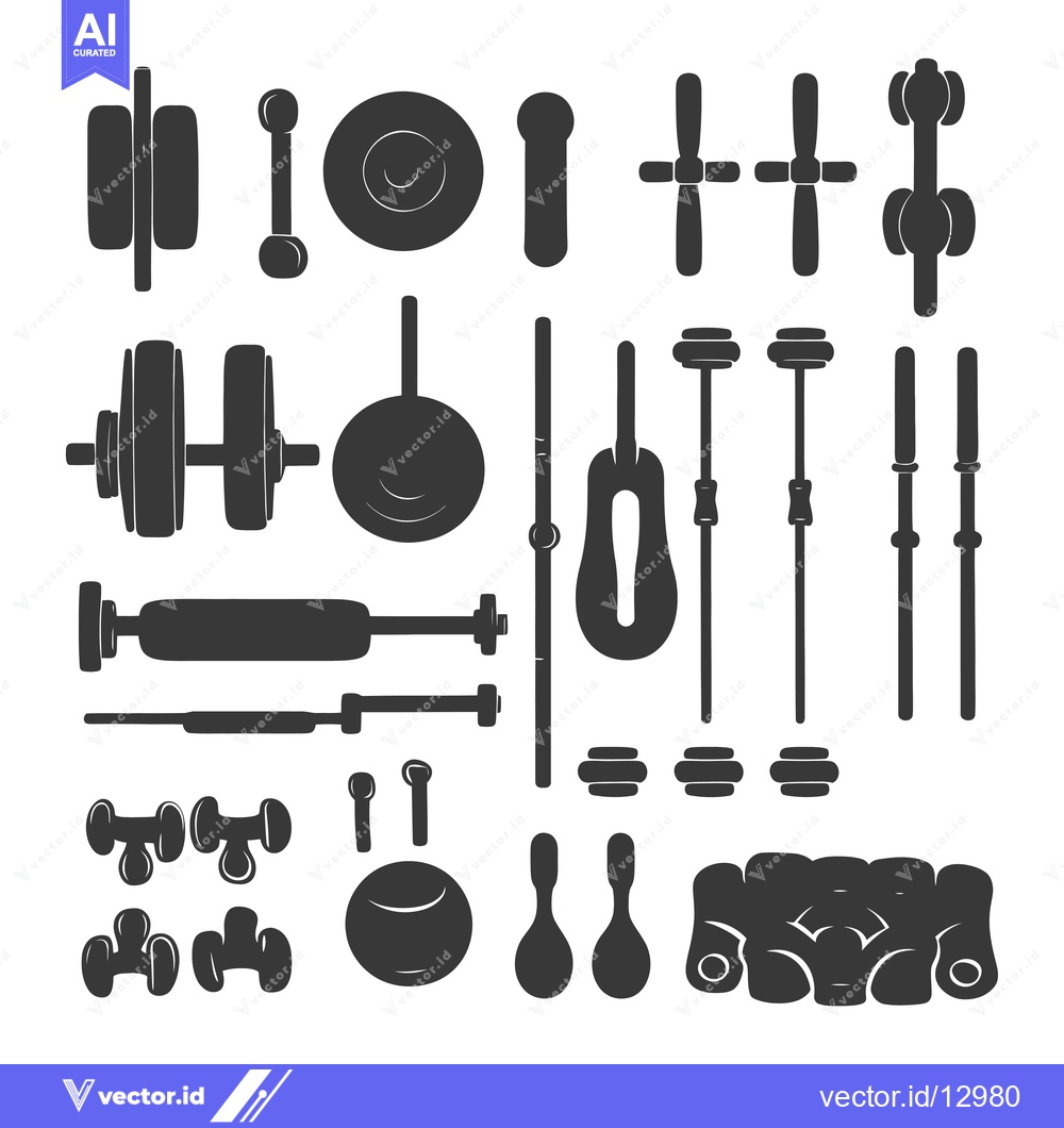 Premium Vector dari A Collection of Black and White Silhouette Fitness Equipment Icons