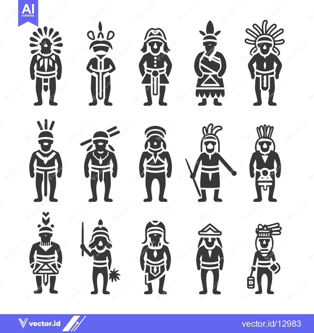 Premium Vector of A Collection of Black and White Silhouettes Depicting Indigenous Peopl