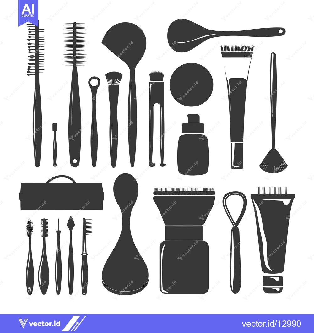 Premium Vector of A Collection of Black and White Silhouettes of Beauty Tools and Produc