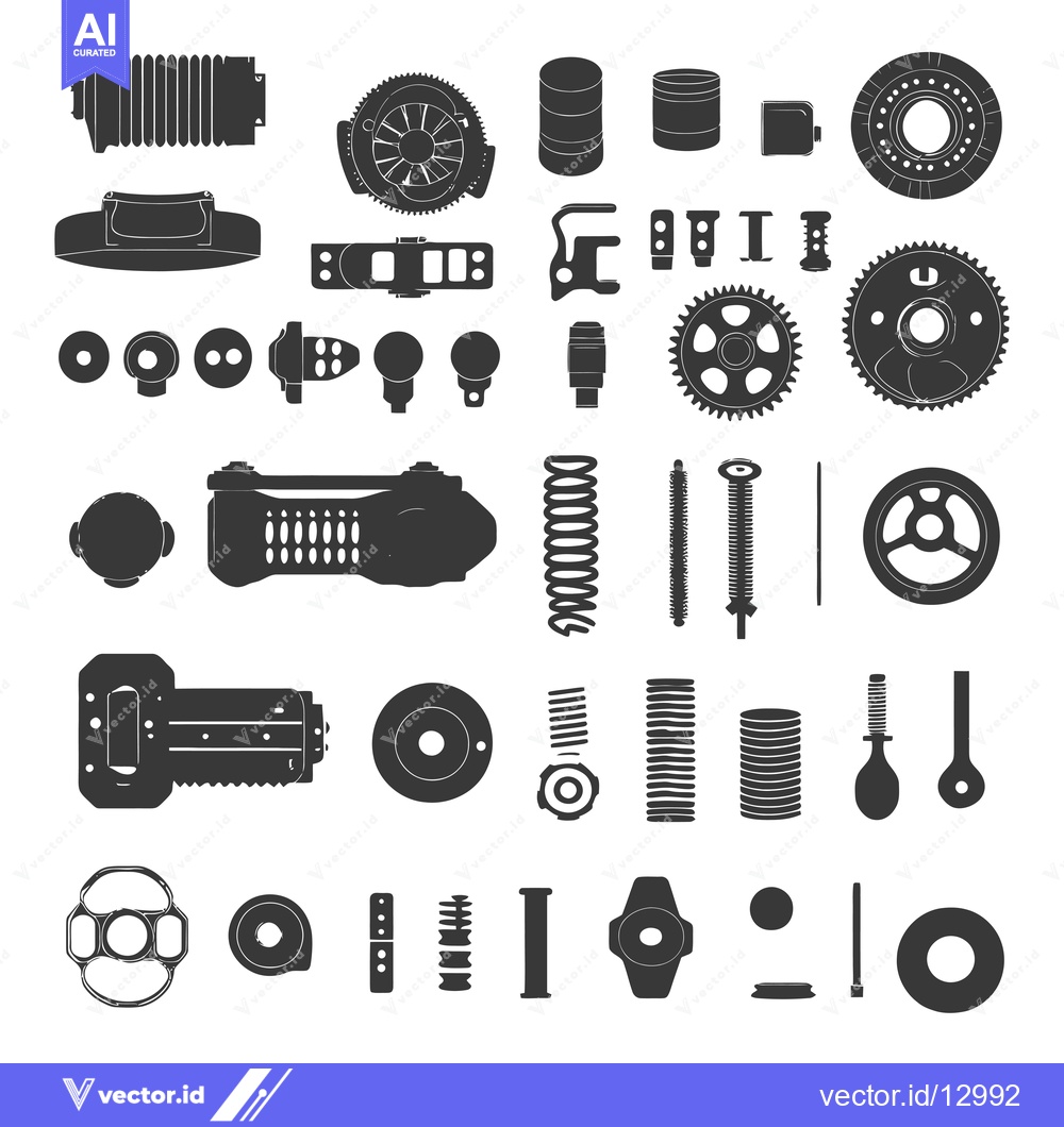 Premium Vector dari A Collection of Black and White Silhouettes of Car Parts