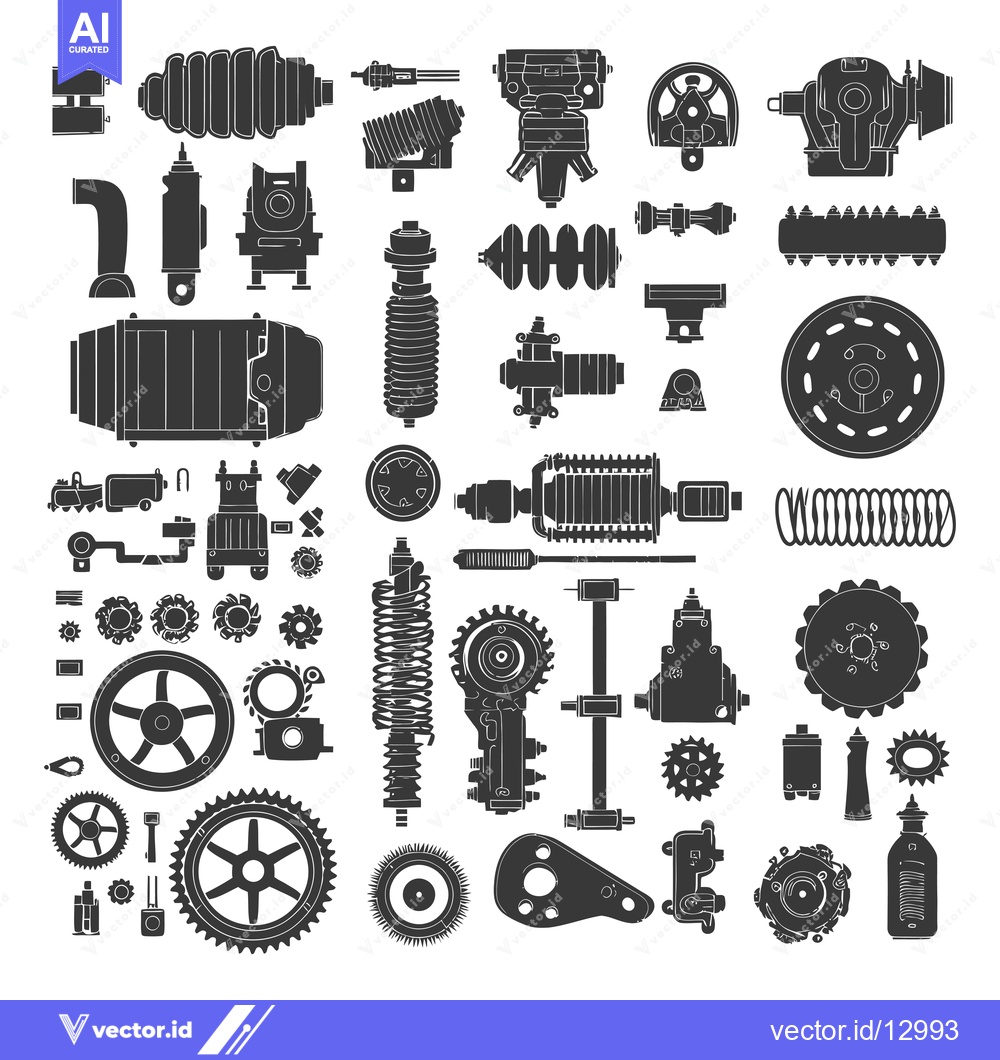 Premium Vector dari A Collection of Black and White Silhouettes of Car Parts