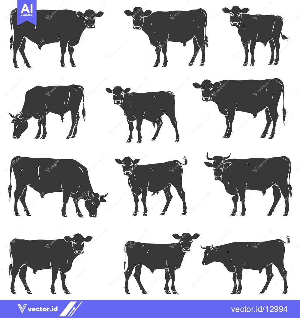 Premium Vector dari A Collection of Black and White Silhouettes of Cattle