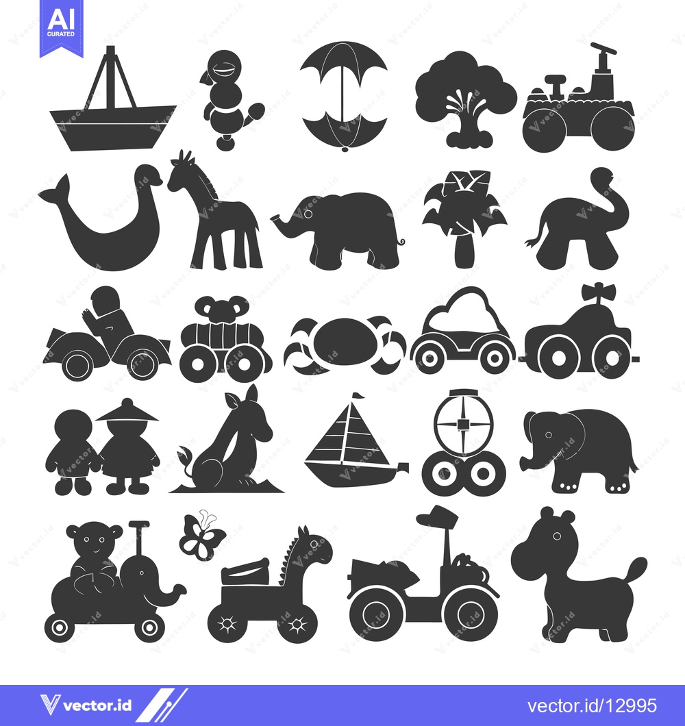 Premium Vector of A Collection of Black and White Silhouettes of Children's Toys