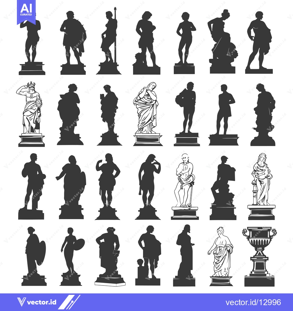 Premium Vector of A Collection of Black and White Silhouettes of Classical Statues