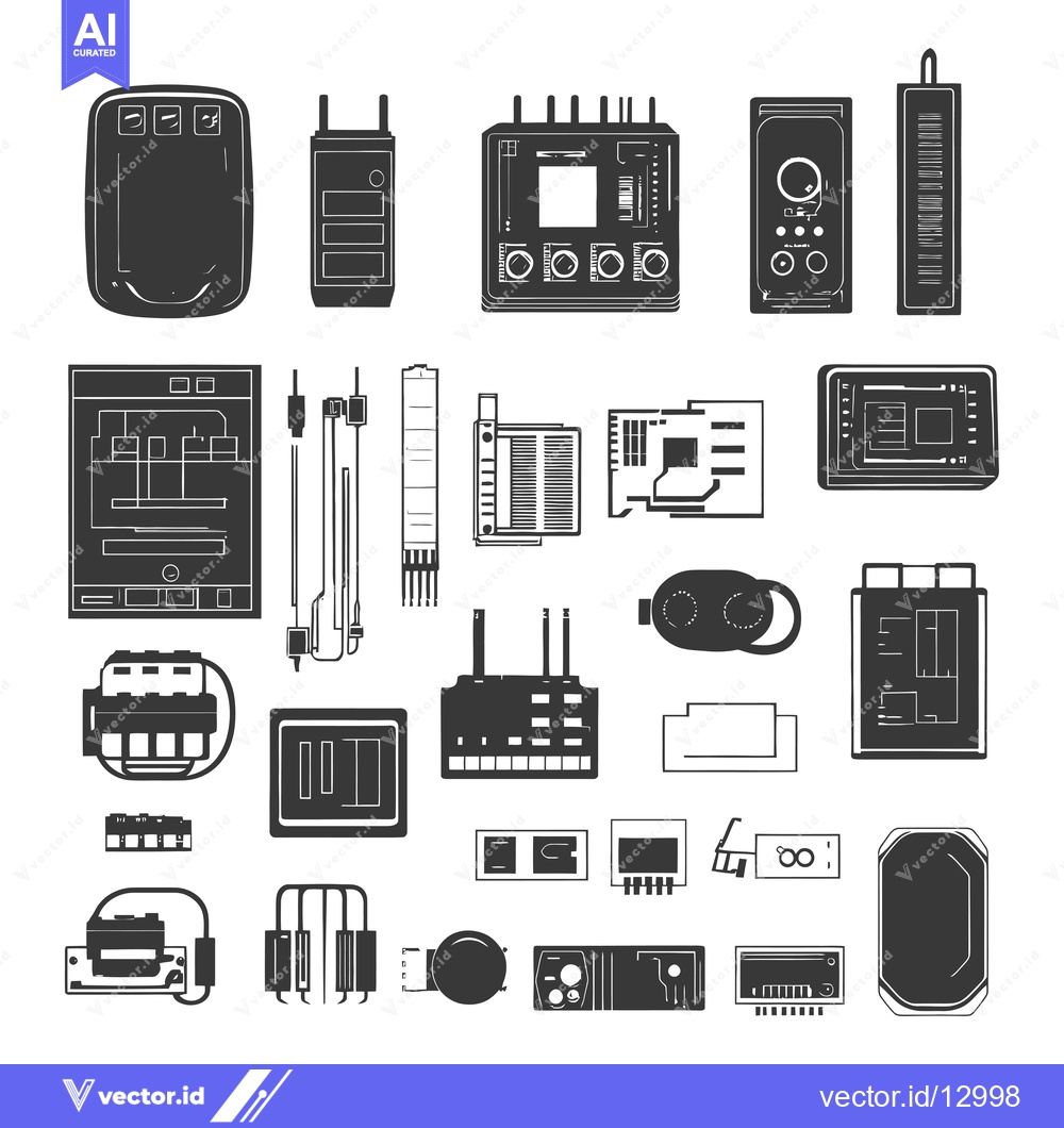 Premium Vector of A Collection of Black and White Silhouettes of Electronic Components a
