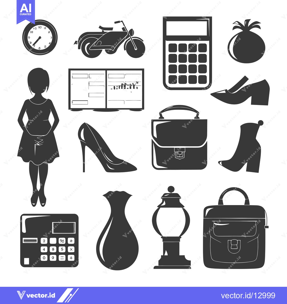 Premium Vector dari A Collection of Black and White Silhouettes of Everyday Objects