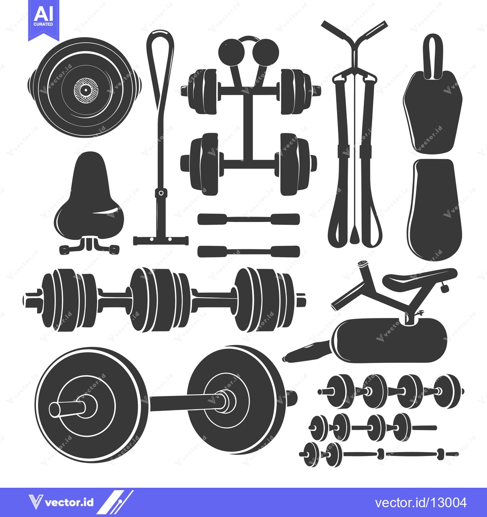 Premium Vector dari A Collection of Black and White Silhouettes of Gym Equipment