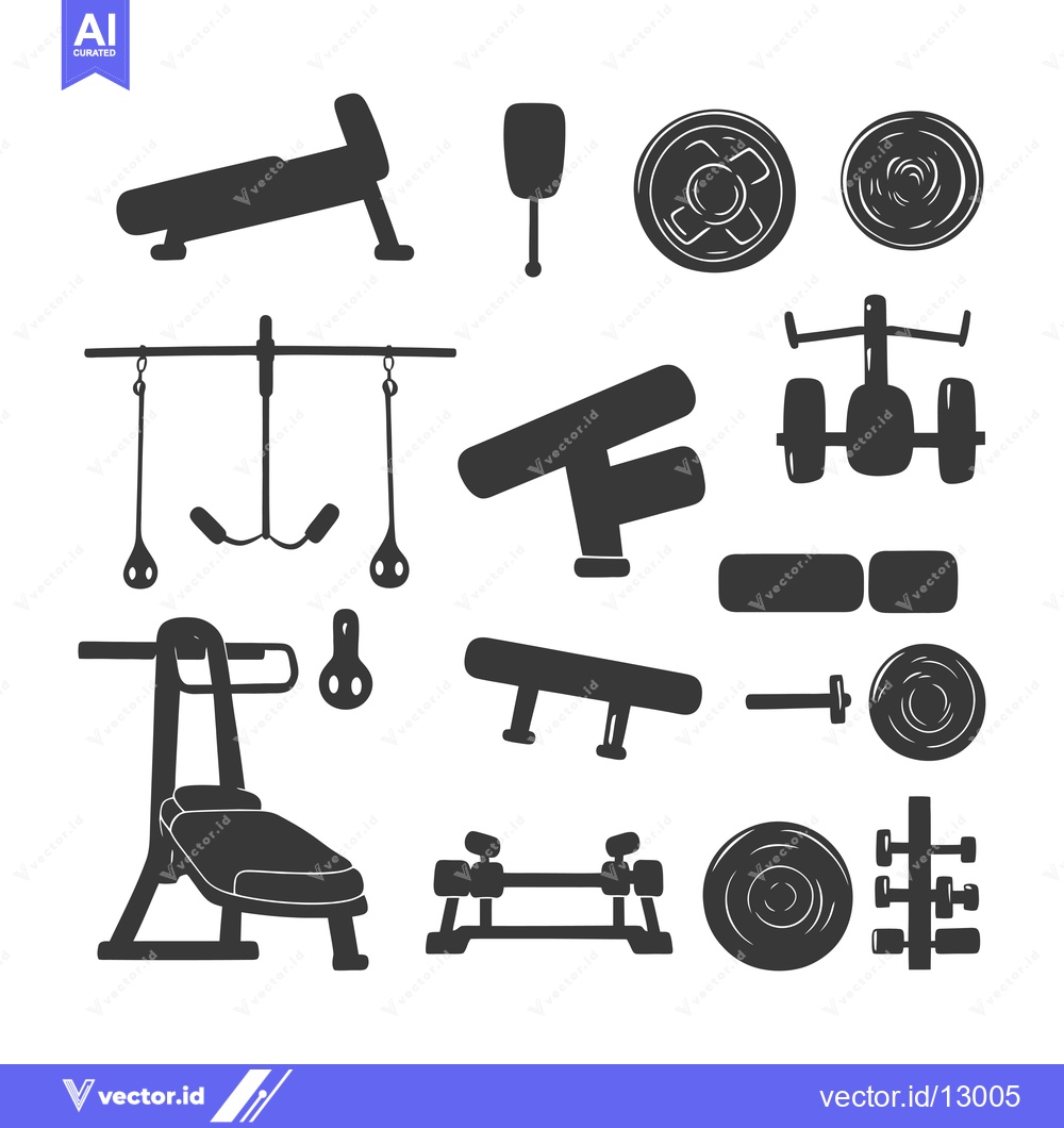 Premium Vector of A Collection of Black and White Silhouettes of Gym Equipment