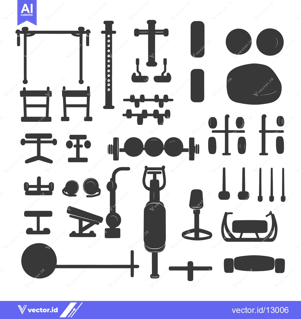 Premium Vector dari A Collection of Black and White Silhouettes of Gym Equipment