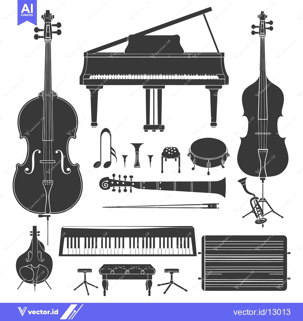 Premium Vector of A Collection of Black and White Silhouettes of Musical Instruments