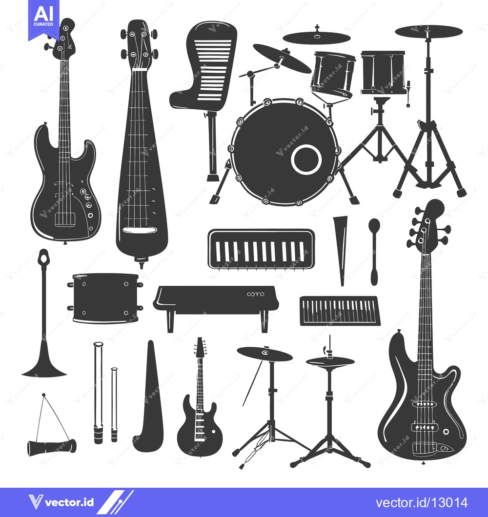 Premium Vector of A Collection of Black and White Silhouettes of Musical Instruments