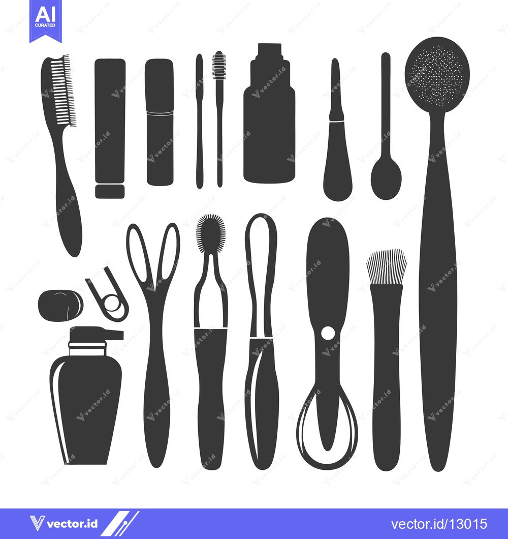 Premium Vector dari A Collection of Black and White Silhouettes of Personal Care Items