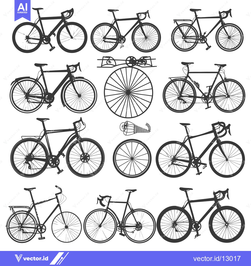 Premium Vector of A Collection of Black and White Silhouettes of Road Bikes