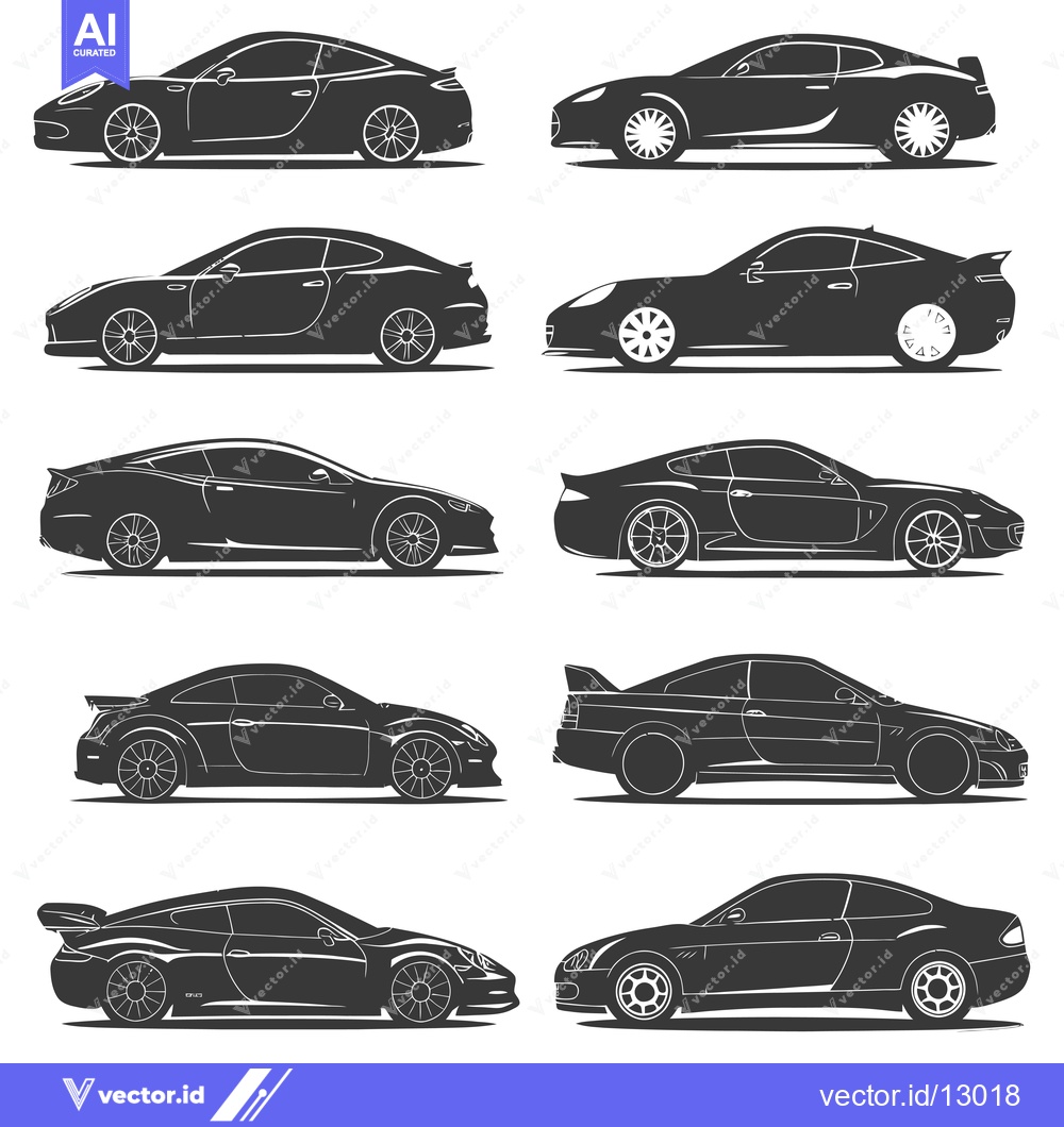 Premium Vector dari A Collection of Black and White Silhouettes of Sports Cars