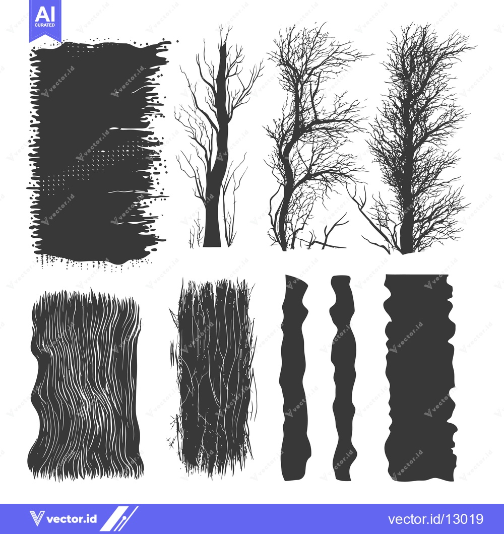Premium Vector dari A Collection of Black and White Silhouettes of Trees and Abstract Shap