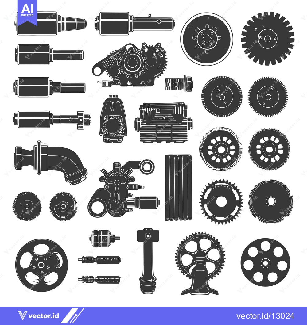 Premium Vector of A Collection of Black and White Silhouettes of Various Machine Parts