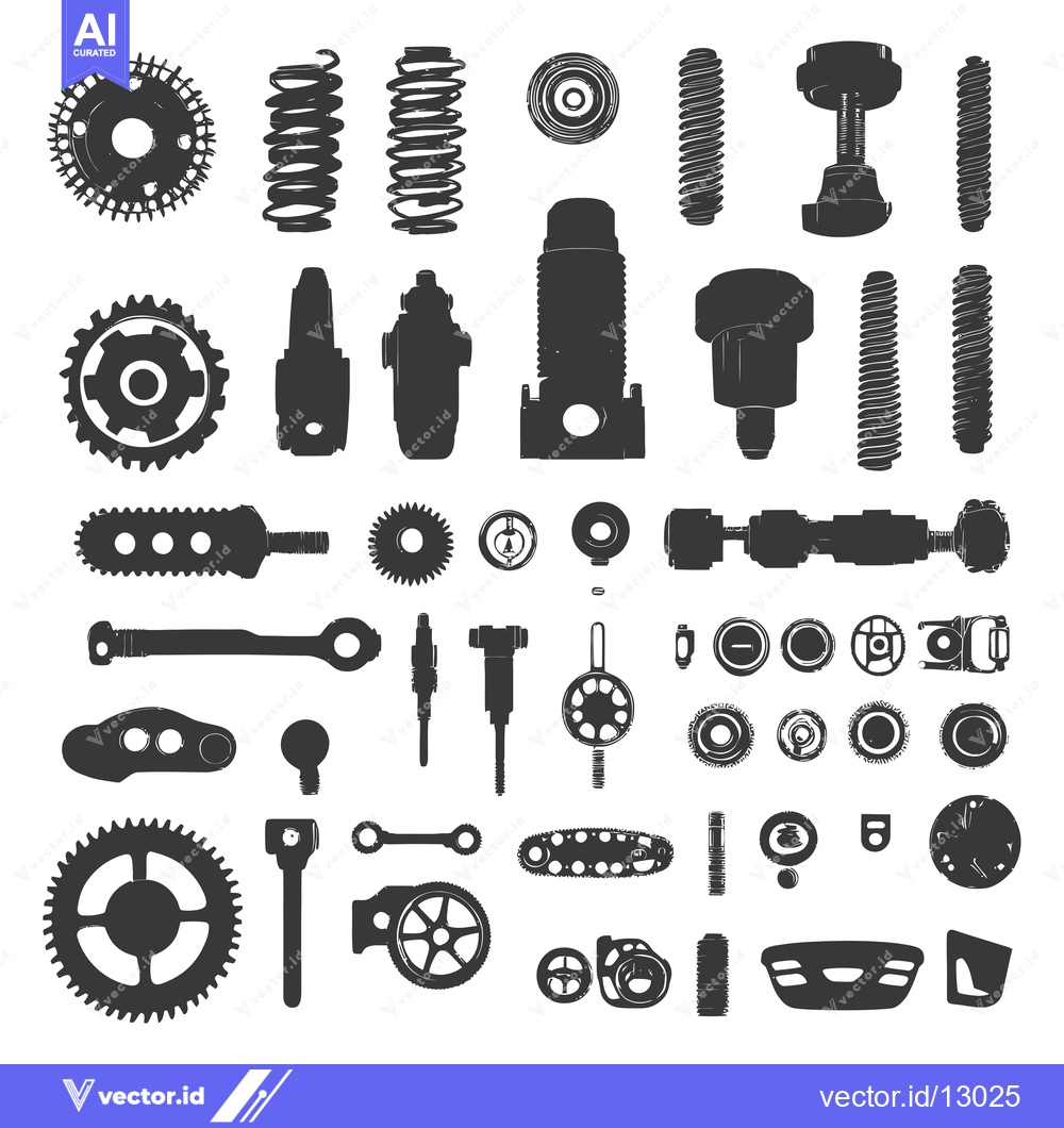 Premium Vector of A Collection of Black and White Silhouettes of Various Mechanical Part