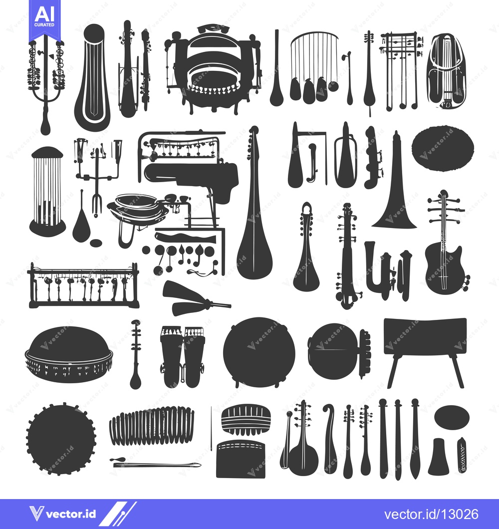 Premium Vector of A Collection of Black and White Silhouettes of Various Musical Instrum