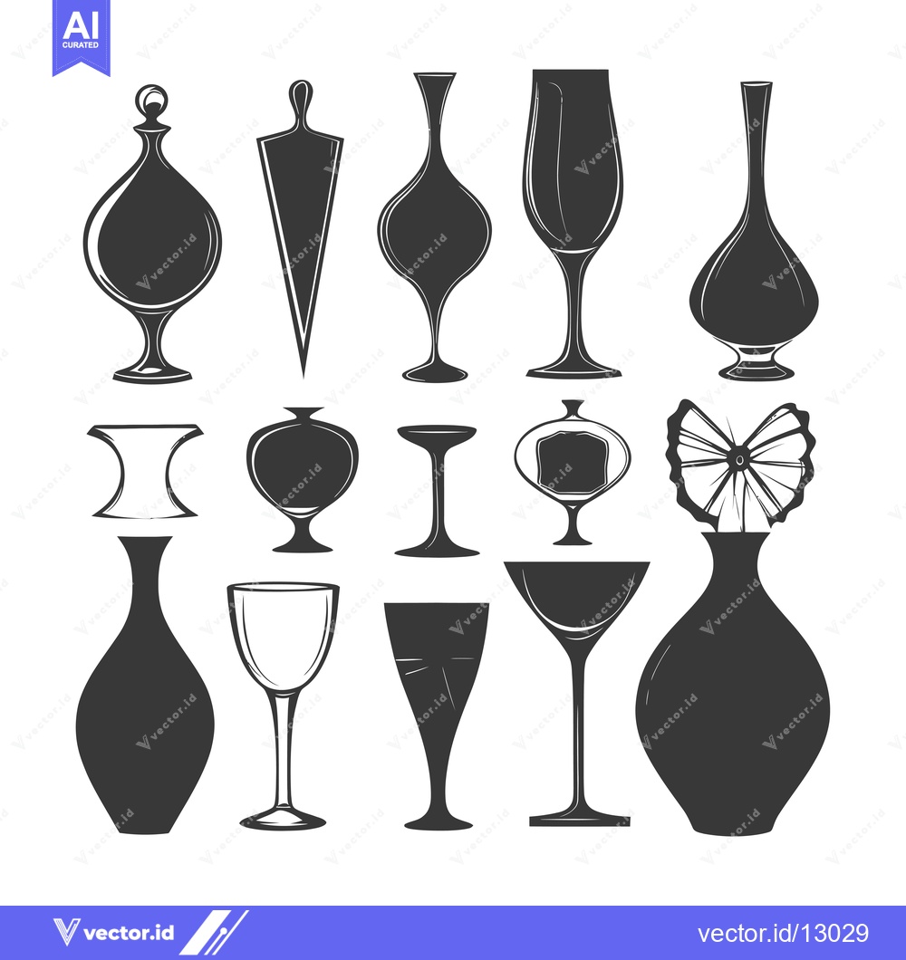 Premium Vector dari A Collection of Black and White Silhouettes of Vases and Glasses