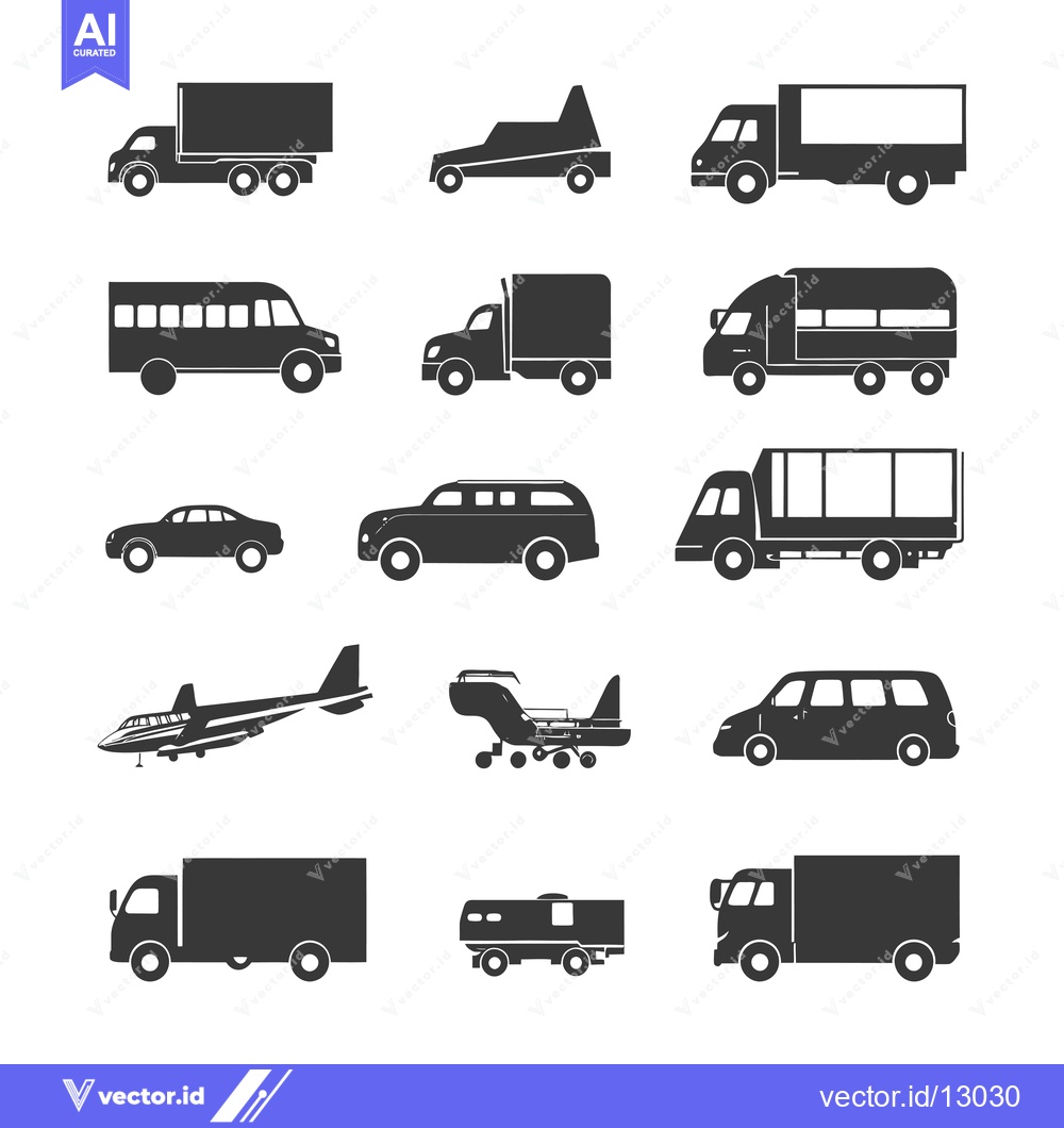Premium Vector of A Collection of Black and White Silhouettes of Vehicles