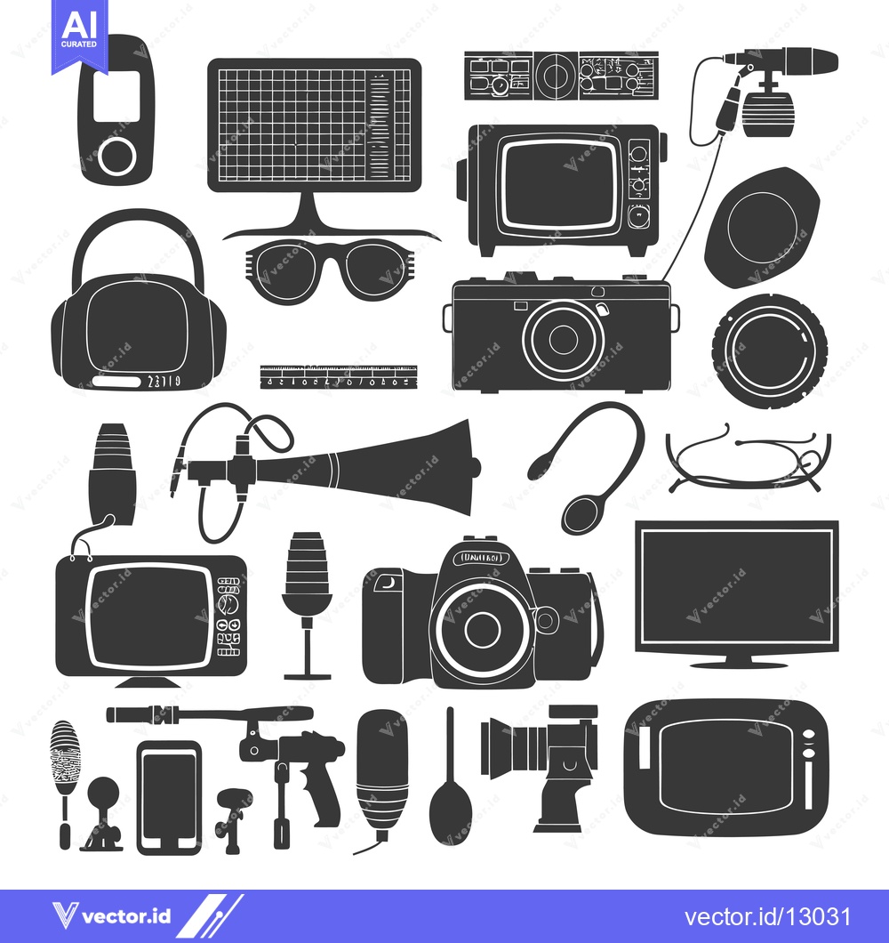 Premium Vector dari A Collection of Black and White Silhouettes of Vintage Audio and Video