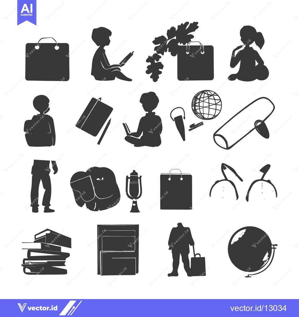 Premium Vector of A collection of black and white silhouettes related to education