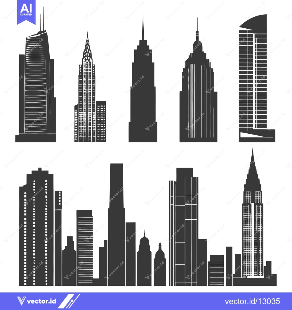 Premium Vector dari A Collection of Black and White Skyscraper Silhouettes