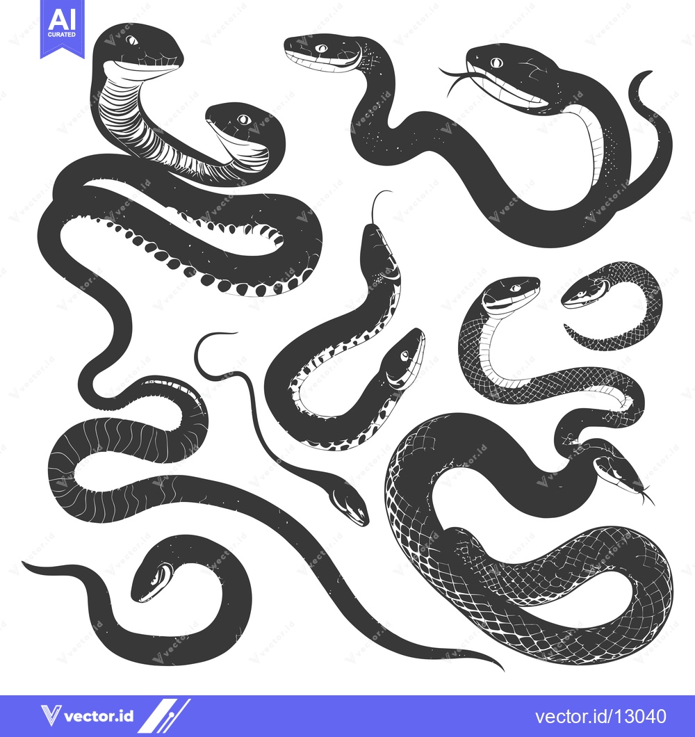 Premium Vector dari A Collection of Black and White Snake Illustrations