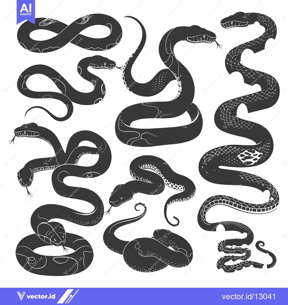 Premium Vector dari A Collection of Black and White Snake Silhouettes