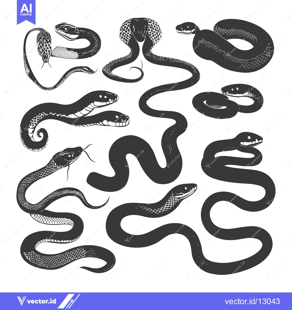 Premium Vector of A Collection of Black and White Snake Silhouettes