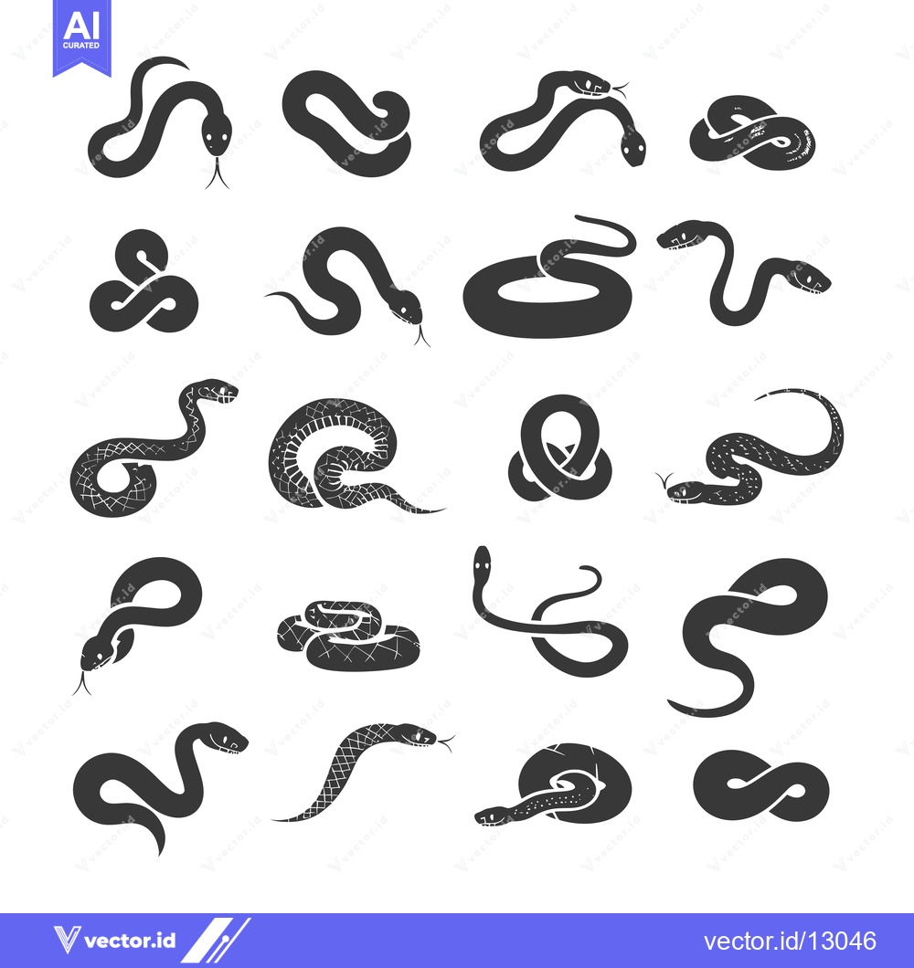 Premium Vector of A Collection of Black and White Snake Silhouettes in Various Poses