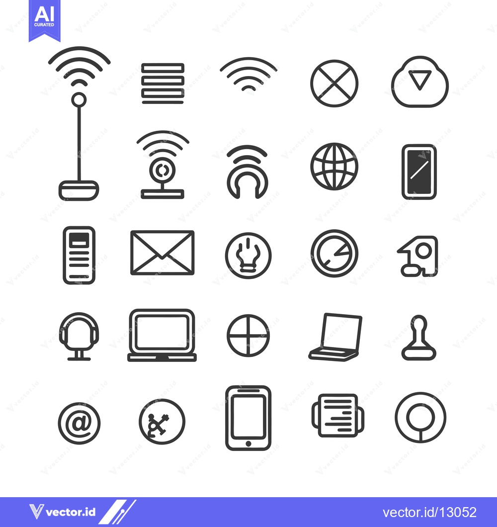 Premium Vector of A Collection of Black and White Technology Icons