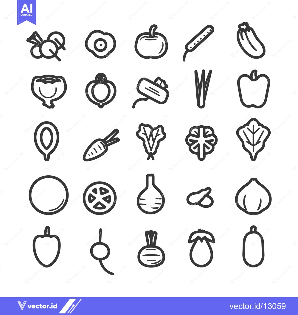 Premium Vector of A Collection of Black and White Vegetable Line Icons