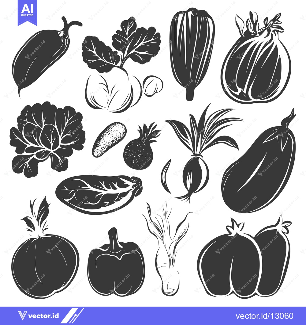 Premium Vector of A Collection of Black and White Vegetable Silhouettes