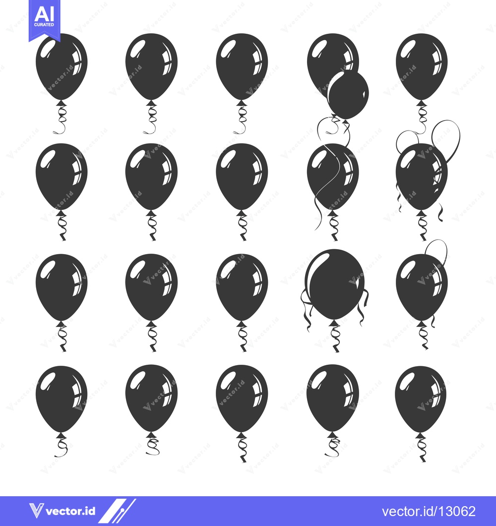 Premium Vector dari A Collection of Black Balloon Icons with Ribbons