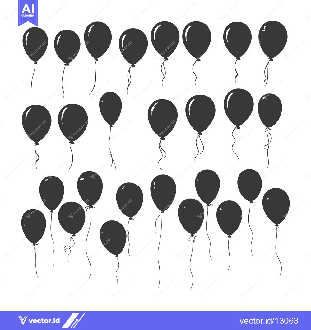 Premium Vector of A Collection of Black Balloon Silhouettes with Strings