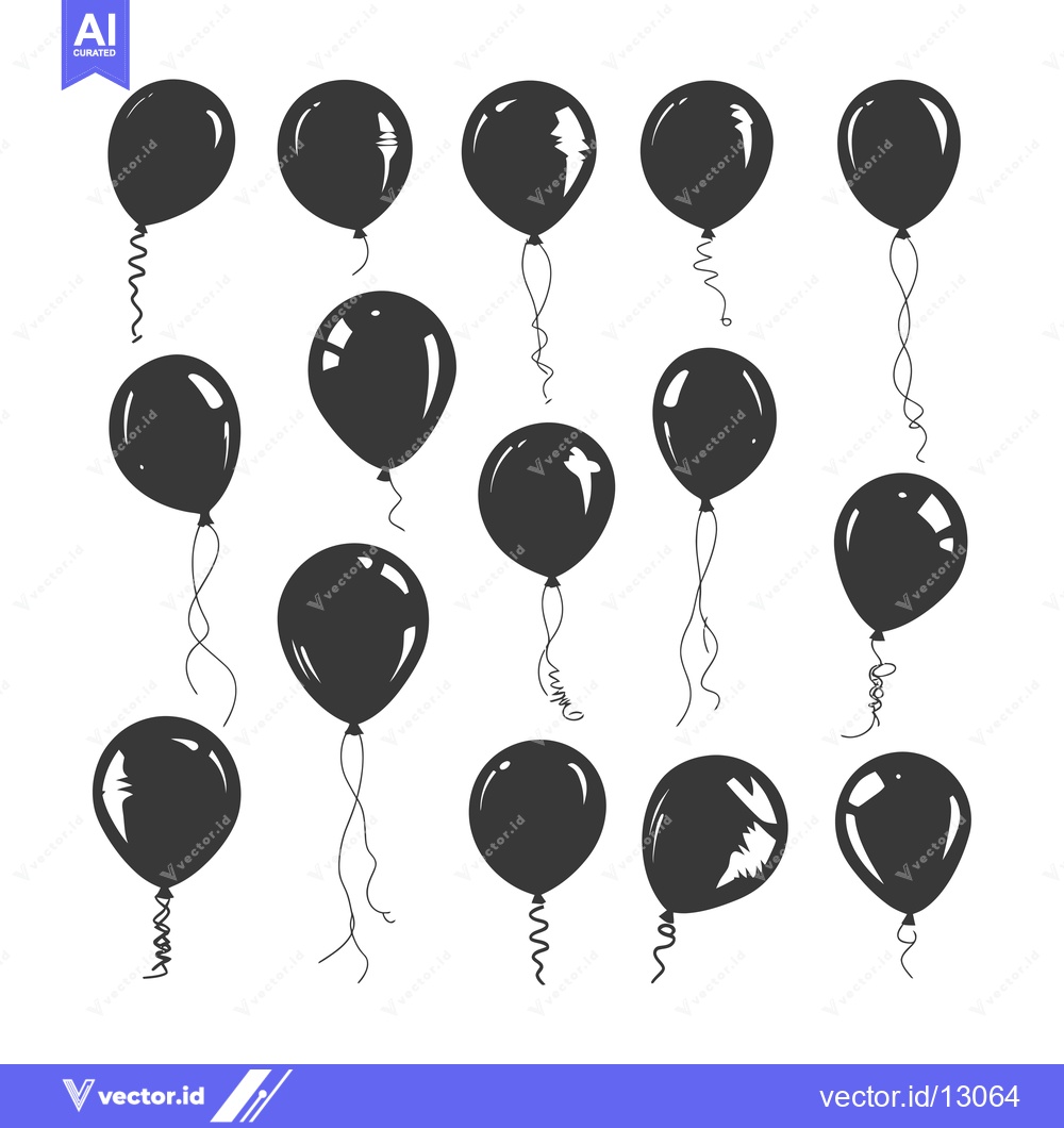 Premium Vector of A Collection of Black Balloon Silhouettes with Strings