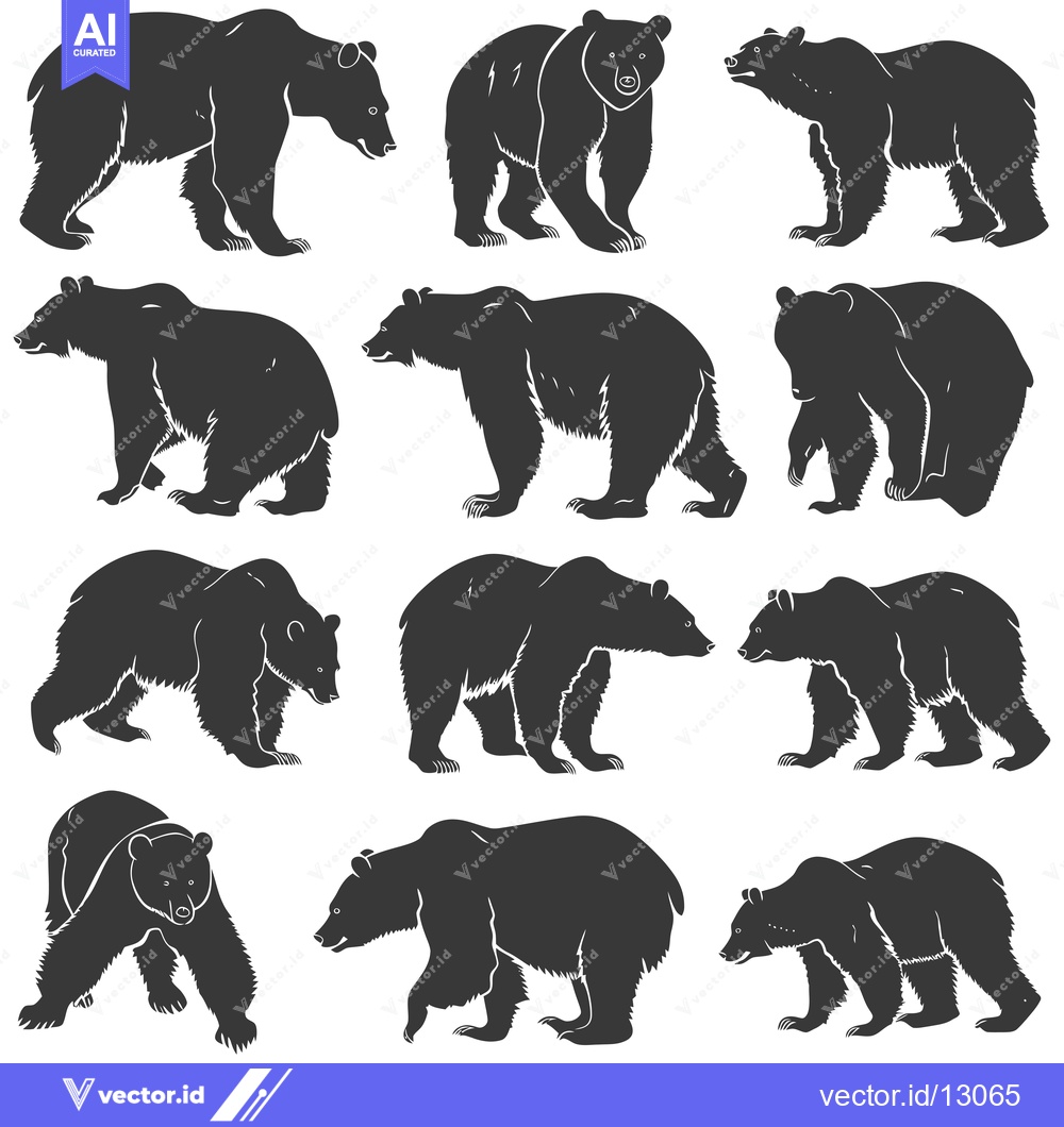 Premium Vector dari A Collection of Black Bear Silhouettes in Various Poses