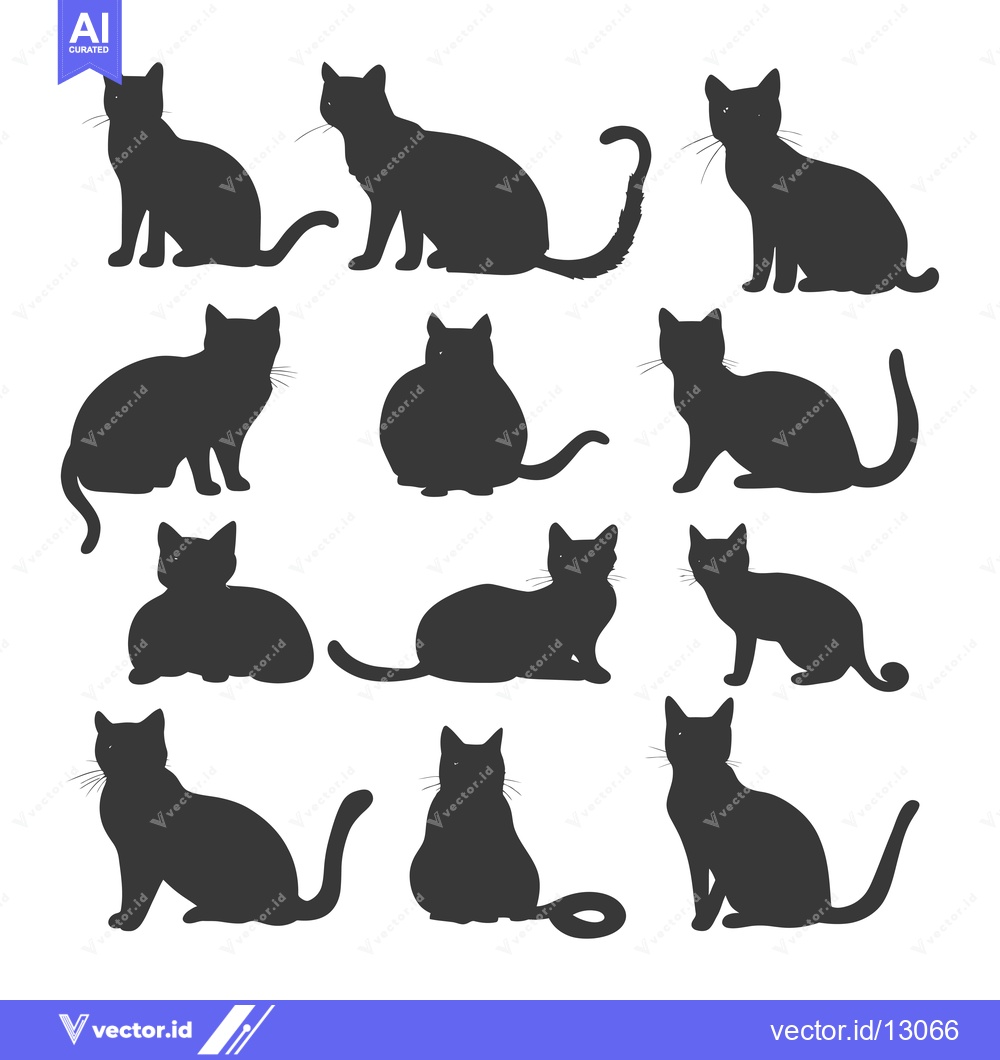 Premium Vector dari A Collection of Black Cat Silhouettes in Various Poses