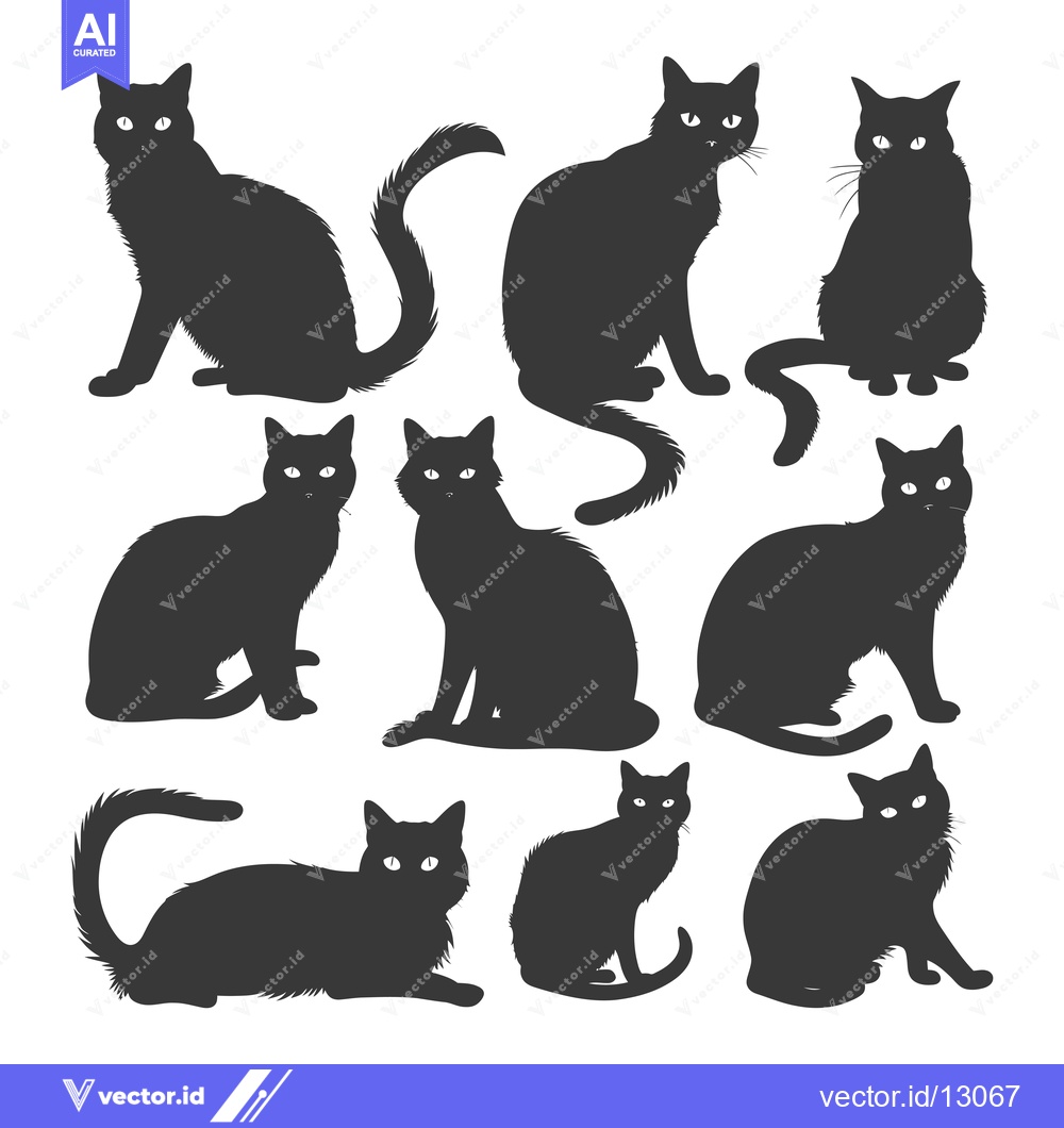 Premium Vector dari A Collection of Black Cat Silhouettes in Various Poses