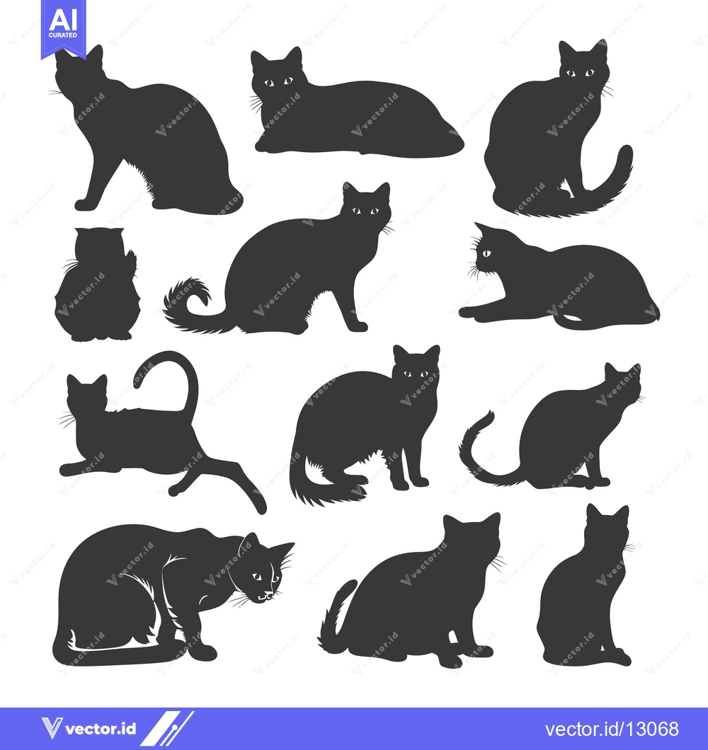 Premium Vector of A Collection of Black Cat Silhouettes in Various Poses