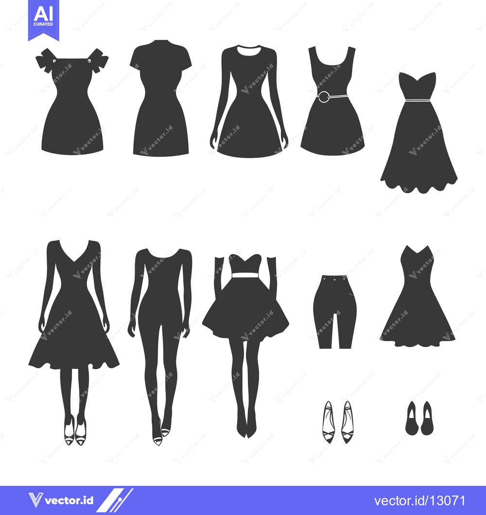 Premium Vector of A Collection of Black Dress Silhouettes with Accessories