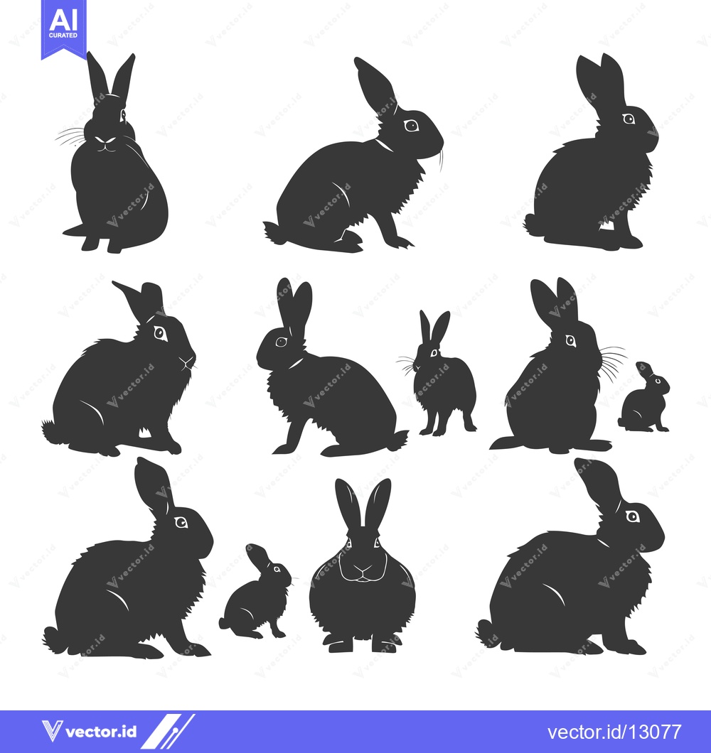 Premium Vector dari A Collection of Black Rabbit Silhouettes in Various Poses
