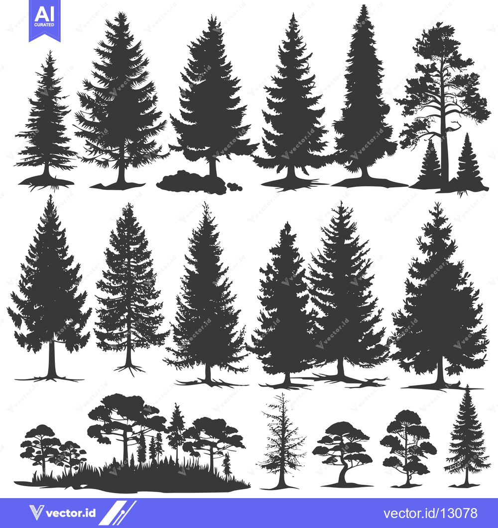 Premium Vector dari A Collection of Black Silhouette Evergreen Trees