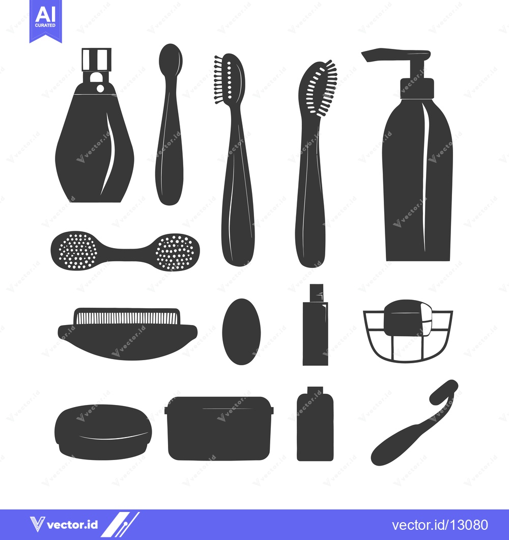 Premium Vector dari A collection of black silhouette icons of bathroom and beauty supplies