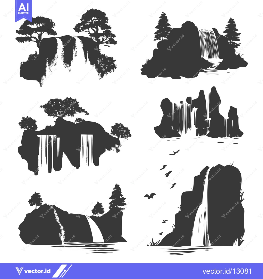 Premium Vector dari A collection of black silhouette illustrations depicting various water